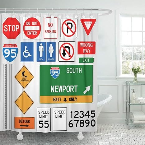 Amazon Com Pauseboll Green Street Road Signs Red Highway Interstate Traffic Usa Shower Curtain Bathroom With Hooks Waterproof Polyester Curtain Home Kitchen