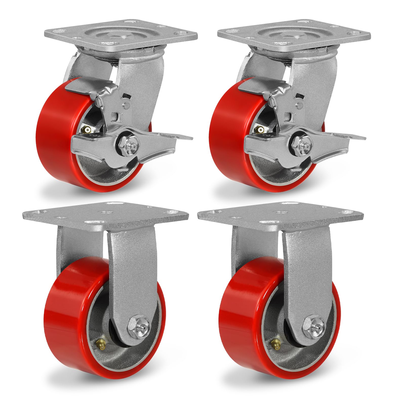 Photo 1 of NINOSO Caster Wheels Heavy Duty, 4'' Industrial Casters with Load 3200lbs Capacity, Polyurethane Swivel Casters Set of 4 (2 Brakes & Rigid)