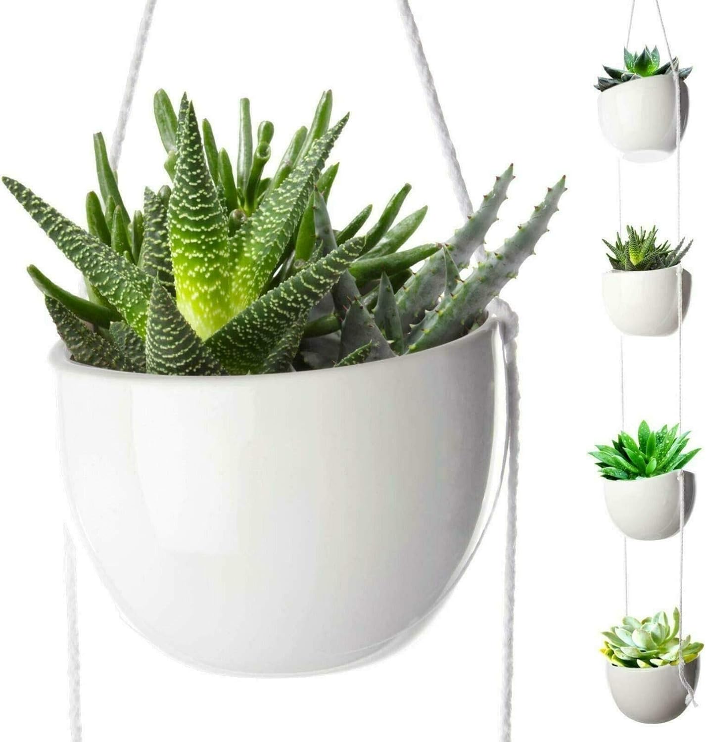 4 Tier Plant Hanging Holder White Ceramic Planters for Wall Ceiling Herb Garden