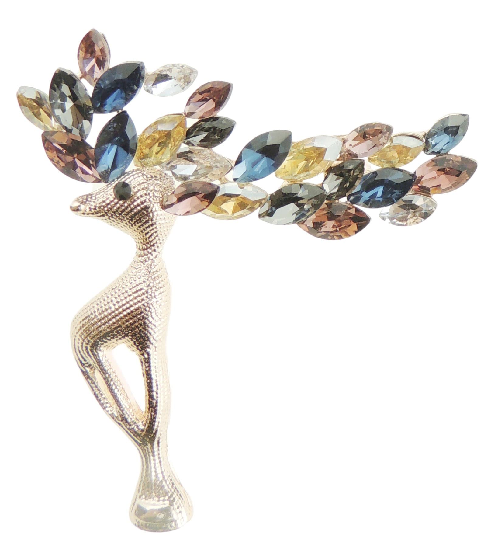 Ladies Silver Gold Tone Crystal Diamante Large Antlers Christmas Reindeer Stag Brooch Boxed (Rose Gold Tone Gold Navy)