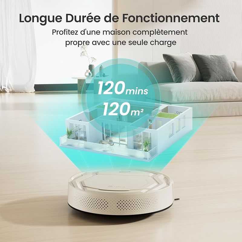 Aspirateur Robot Mince 2200Pa, Silencieux 55dB, Connecté avec WiFi/Bluetooth/Alexa/App, 120min d'Autonomie, Auto-Charge, Idéal pour Poils d'animaux Sols Durs, M210P Champagne