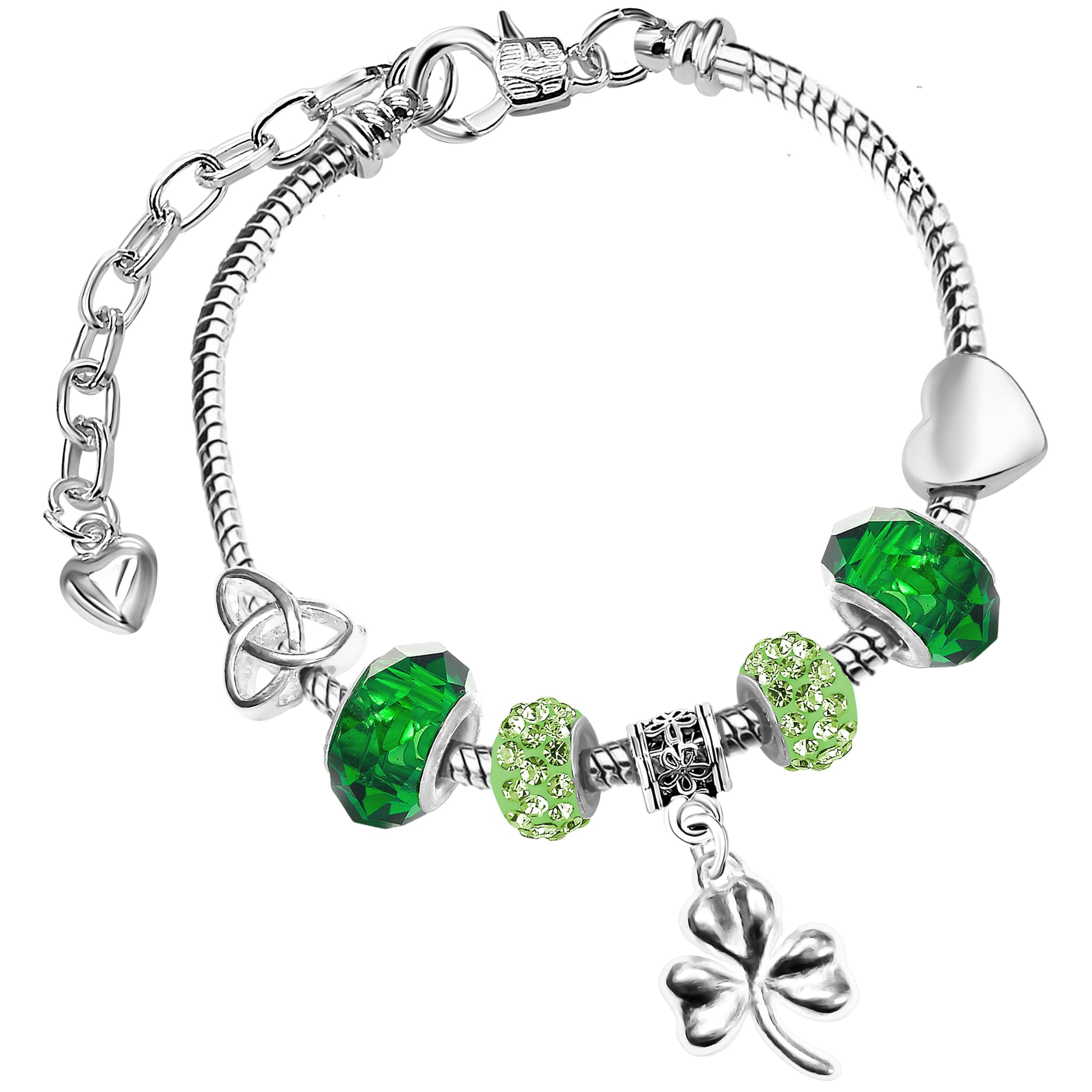 Celtic Heart Triquetra Shamrock Saint St Patricks Day Charm Bracelet with Gift Box for Women St Paddys Days Gifts