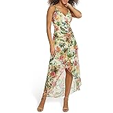 Siena Womens Sleeveless V-Neck Wrap Hi Lo Midi Dress