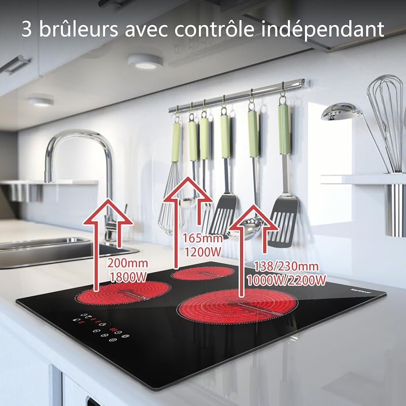 Plaque Vitrocéramique 3 Feux 5200W