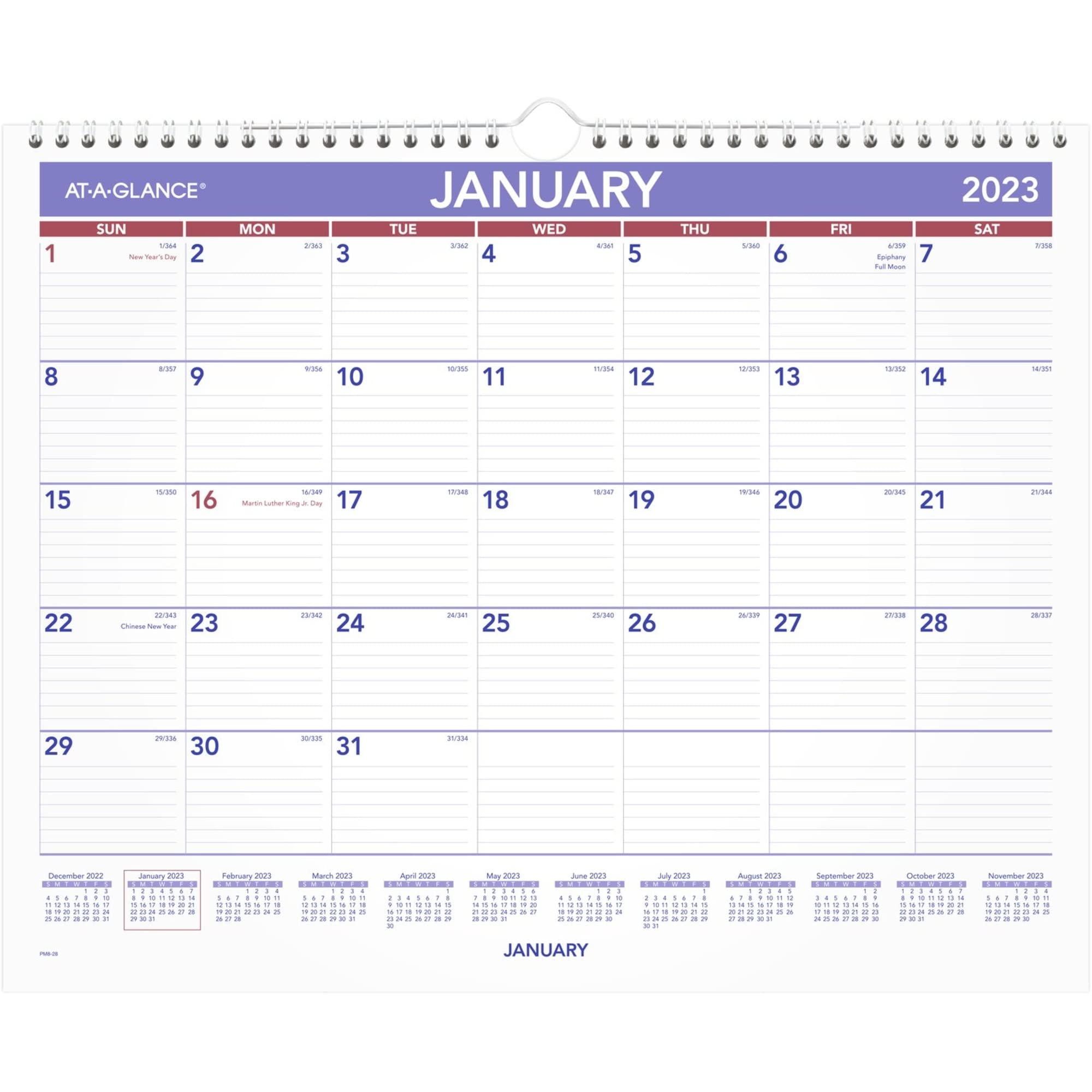 AT-A-GLANCE 2023 Wall Calendar, 15" x 12", Medium Wide, Spiral Bound, Monthly (PM828)