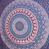 Blue Queen Elephant Mandala Wall Tapestries, Psychedelic Indian Tapestry Bedding, Bohemian Wall Hanging, Floral Print Bed Cover