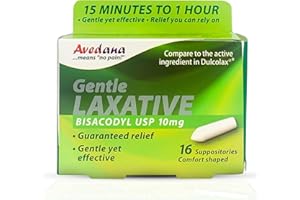 AVEDANA Bisacodyl Laxative Suppository | USP 10mg for Fast, Gentle Constipation Relief | Comfort-Shaped, Pack of 16 Suppositories