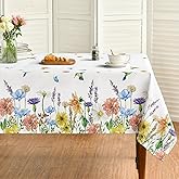 Horaldaily Spring Tablecloth 60×84 Inch, Floral Flowers Butterfly Birds Washable Table Cover for Party Picnic Dinner Decor