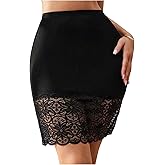 OYOANGLE Women's Floral Lace Sheer Elastic Waist Short Skirt Half Slip Underskirts