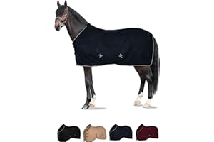 HORZE Kiel Fleece Horse Cooler Blanket | Quick-Dry Fleece Horse Cooler Sheet with X-Surcingles & Tail Cord - Dark Navy - 75 in