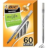 BIC Round Stic Xtra Life Ballpoint Pens, Medium Point (1.0mm), Black, 60-Count Pack, Flexible Round Barrel For Writing Comfor