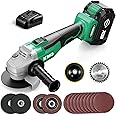 KIMO Cordless Grinder 20V Cordless Angle Grinder w/ 3.0Ah Li-Ion Battery & Charger, 9000RPM Brushless Motor, 4-1/2'' Blade, Electric Brake, 2-Position Handle, Battery Grinder Tool for Metal Wood