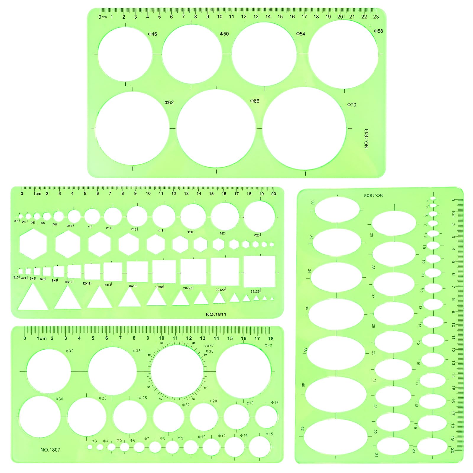 Ymapinc 4Pcs Circle Template for Drawing Drafting Plastic Circle/Oval/Triangle Shape Stencil for Painting Transparent Geometric Measuring Rulers for School Office Supplies