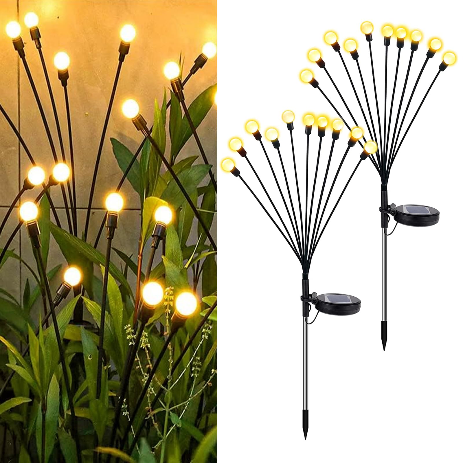 JIMACRO Solar Garden Lights, 2 Pack 10 LEDs Solar Firefly Lamp, Starburst Swaying Lights with 2 Lighting Mode, Waterproof Garden Lights for Patio Landscape Decoration