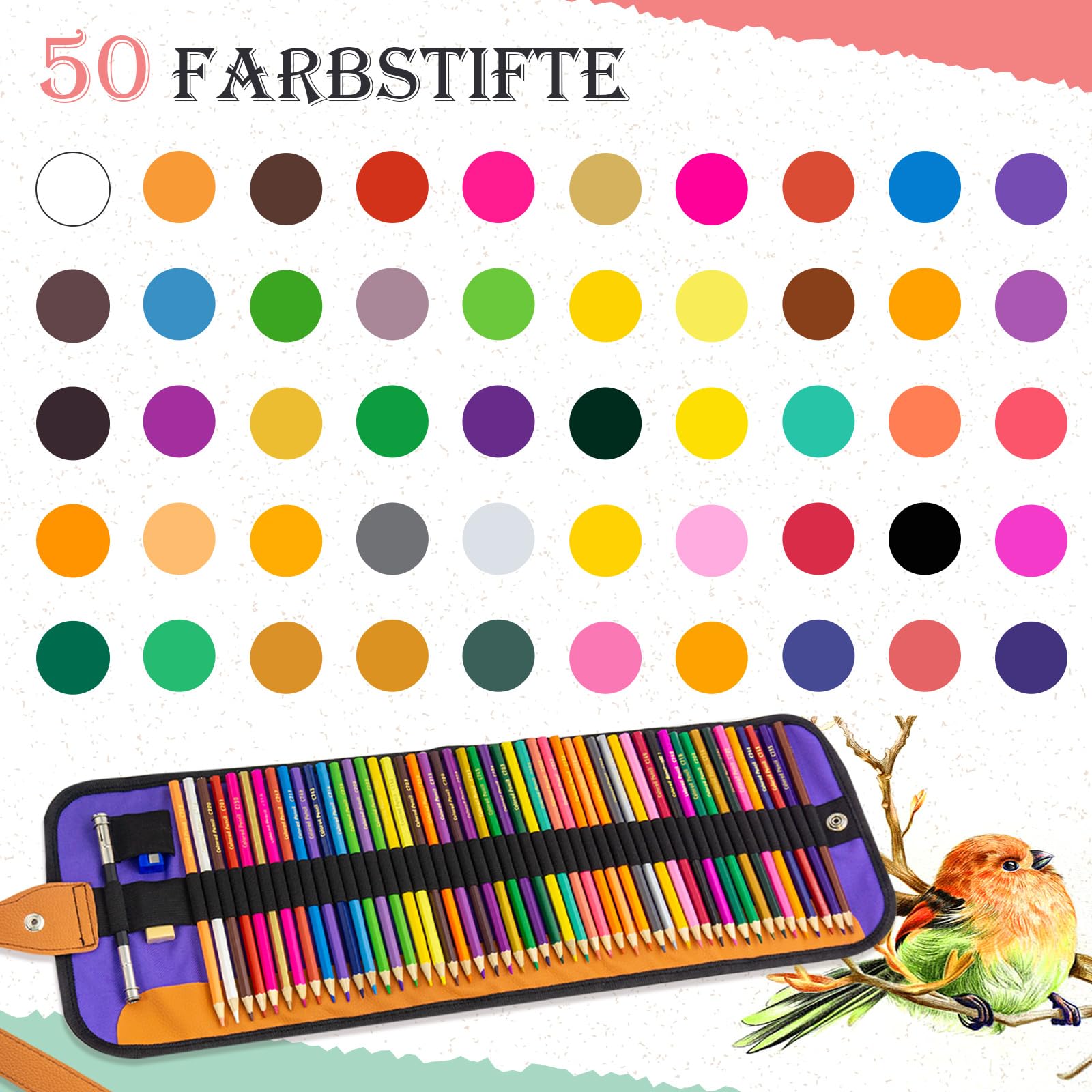 Ugmic 50 Buntstifte - Premium Farbstifte für Erwachsene und Kinder, Hochwertige Farbstifte mit lebendigen Farben und geschmeidiger Textur, Ideal für Erwachsene, Malbücher & mehr 8