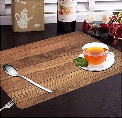 Yellow Weaves 6 Piece Wooden Style PVC Dining Table Placemats, Colour - Brown