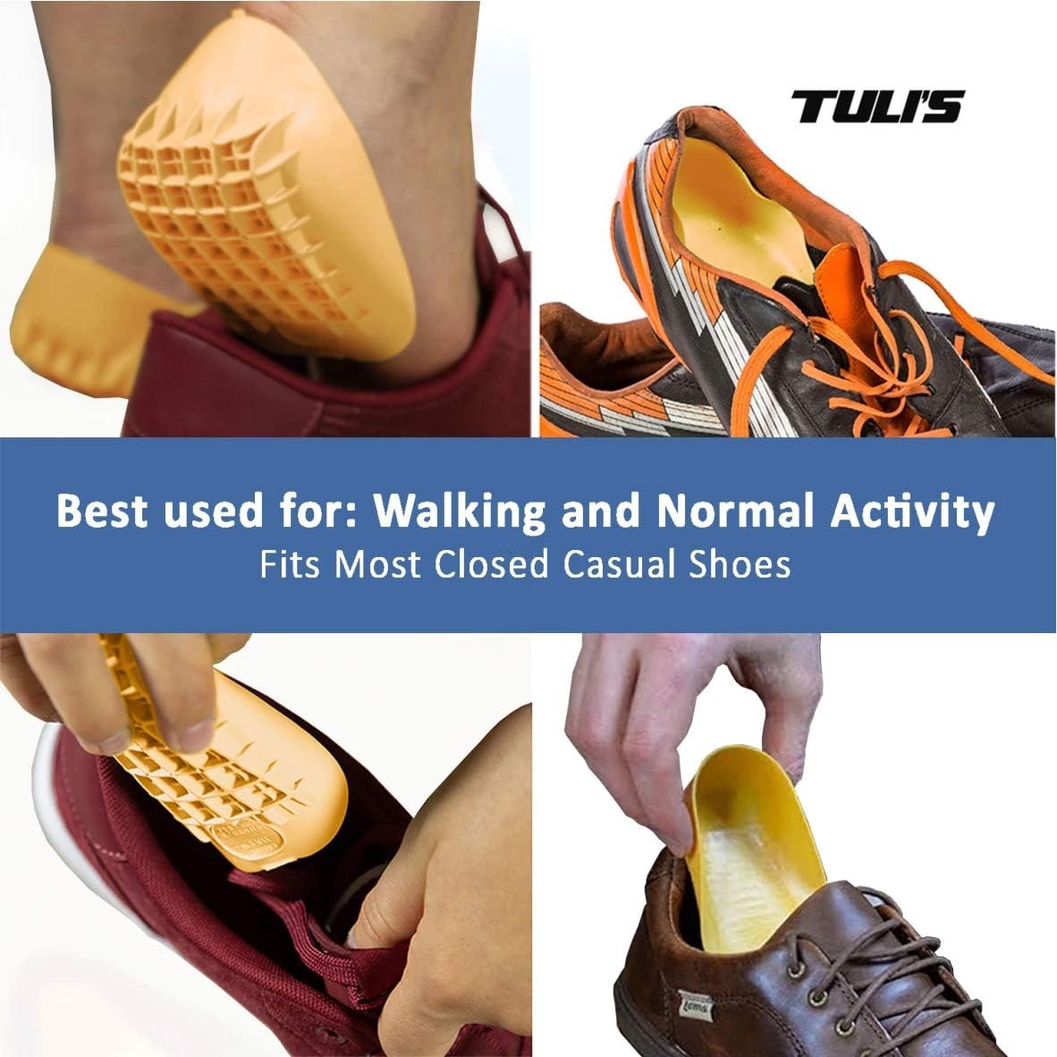 Tuli's Classic Heel Cups, Shock Absorption and Cushion Inserts for Plantar Fasciitis and Heel Pain Relief, Yellow, Regular: Health & Personal Care