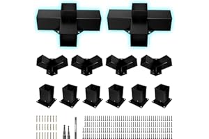 SKYSEN Pergola Bracket Kit, Wood Gazebo Brackets Kit, 3-Way and 4-Way Right Angle Corner Bracket for 4"X 4" (Actual 3.56" X 3.56") Lumber with Post Base Kit, Black(pb-3t-4t-6d)