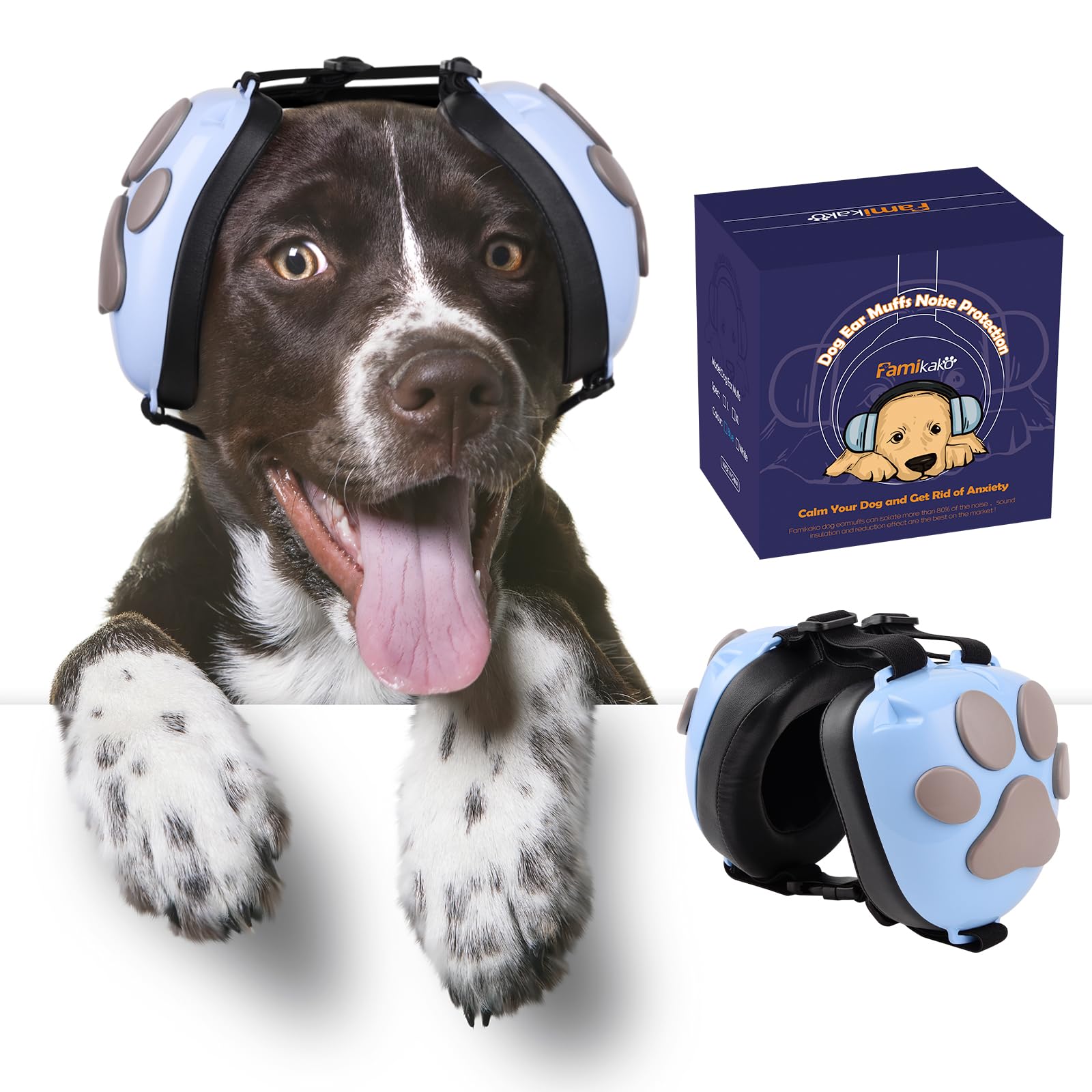 Photo 1 of Famikako Upgraded Dog Ear Muffs for Noise Protection - 22dB NRR Noise Cancelling Headphones with Dog Paw Design, Calming Earmuffs for Thunder, Fireworks & Hunting (XS, Light Blue-Gray)