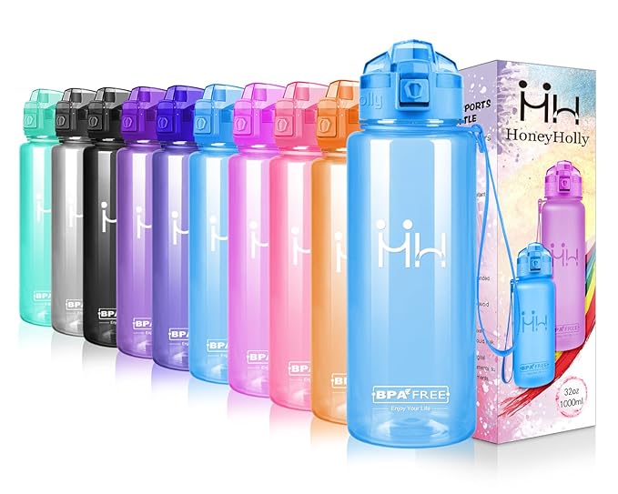 HoneyHolly Sport Trinkflasche - 500ml & 750ml &1000ml - BPA-frei - Ideale Sportflasche - Tritan Plastik Wasserflasche, Flip T