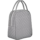 Jula Vance Machine Washable Women Quilted Fabric Insulated Reusable Cooler Lunch Bag Tote Adult Thermal Lunch Box Storage Bag for Ｗork (Grey)