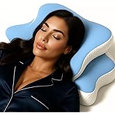 Tesoro Cervical Neck Pillow, Ergonomic Pillow for Neck Pain Relief, Odorless Memory Foam Orthopedic Contour Pillow for Side & Back Sleepers, Breathable & with 2 Washable Covers (Grey/Wht & Blue/Wht)
