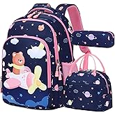 Jumpopack Kids Backpack for School Cute Bear Backpacks for Girls School Backpacks for Elementary Girls Backpack with Lunch Box Lightweight Water Resistance Kindergarten Preschool Bag Bookbag