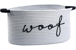 CIKI HOME Woof Dog Toy Basket Woven Pet Baskets Storage Bin Box with Durable Handles, Pet Supplies Puppy Bins Perfect for Organizing Dog Toys Blankets and Accessories
