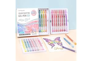 24 Colors Glitter Gel Pens Set - 1.0mm Bullet Tip Quick-Dry Large Capacity Sparkle Pastel Pens for Adult Coloring, Journaling