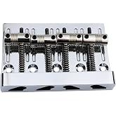 Guyker High Mass Bass Bridge with Vintage Brass Saddles Tailpiece Replacement for 4 String Jazz Electric Bass CNC Machined (GB403, Chrome)