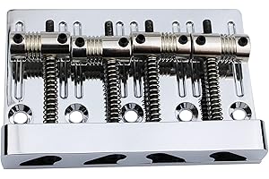 Guyker High Mass Bass Bridge with Vintage Brass Saddles Tailpiece Replacement for 4 String Jazz Electric Bass CNC Machined (GB403, Chrome)