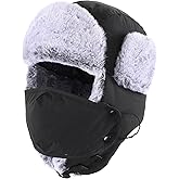 Home Prefer Men's Trapper Hat with Face Mask Faux Fur Trooper Trapper Hat for Men Winter Hunting Hat