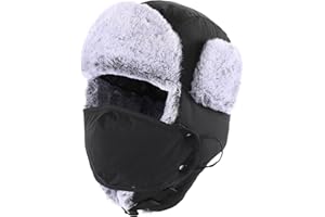 Home Prefer Men's Trapper Hat with Face Mask Faux Fur Trooper Trapper Hat for Men Winter Hunting Hat