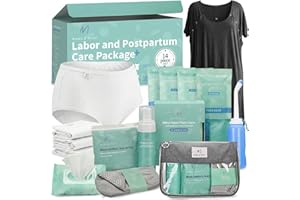 Mama & Wish® Postpartum Essentials Kit – (14 Piece) Labor & Delivery Gown, Peri Bottle, Witch Hazel, Ice Pads & More | Hospit