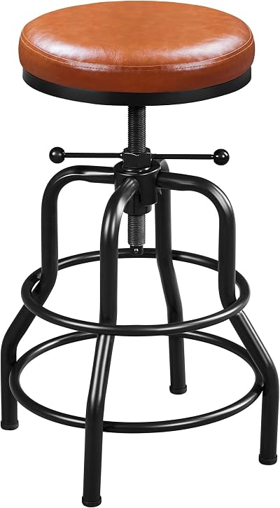 Yaheetech Industrial Height Adjustable Bar Stool Rustic Faux Leather