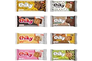 Pozuelo Chiky Cookies Variety Bundle | Includes Chocolate, Strawberry, Vanilla, Chocobanano, Coconut, Caramel, Cappuccino, Lemon | Crispy Cookies Filled with Fudge | Delicious Creamy Flavors from Costa Rica | Pack of 8