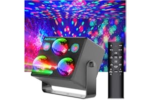 AMOSAMZ Disco Ball Party Lights,Pro 6 in 1 Disco Lights Sound Activated Dj Strobe with RGB&OGB Disco Balls,Laser Light Show,Ocean Lamp,Star Projector,2 RGB LEDs-Perfect for Disco Glow Party Rave Dance