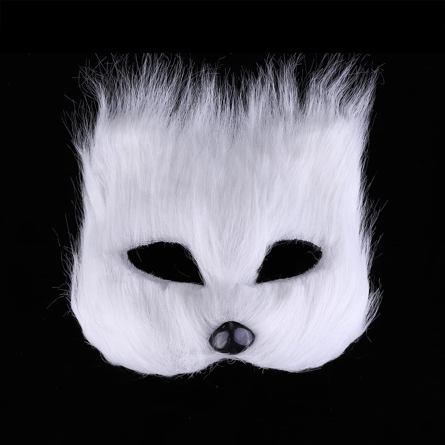 IBLUELOVER Furry Cat Mask White Black Halloween Animal Cosplay Costume Half Face Eye Mask Halloween Party Dress Up Photo Props for Adults Masquerade Carnival Theme Party