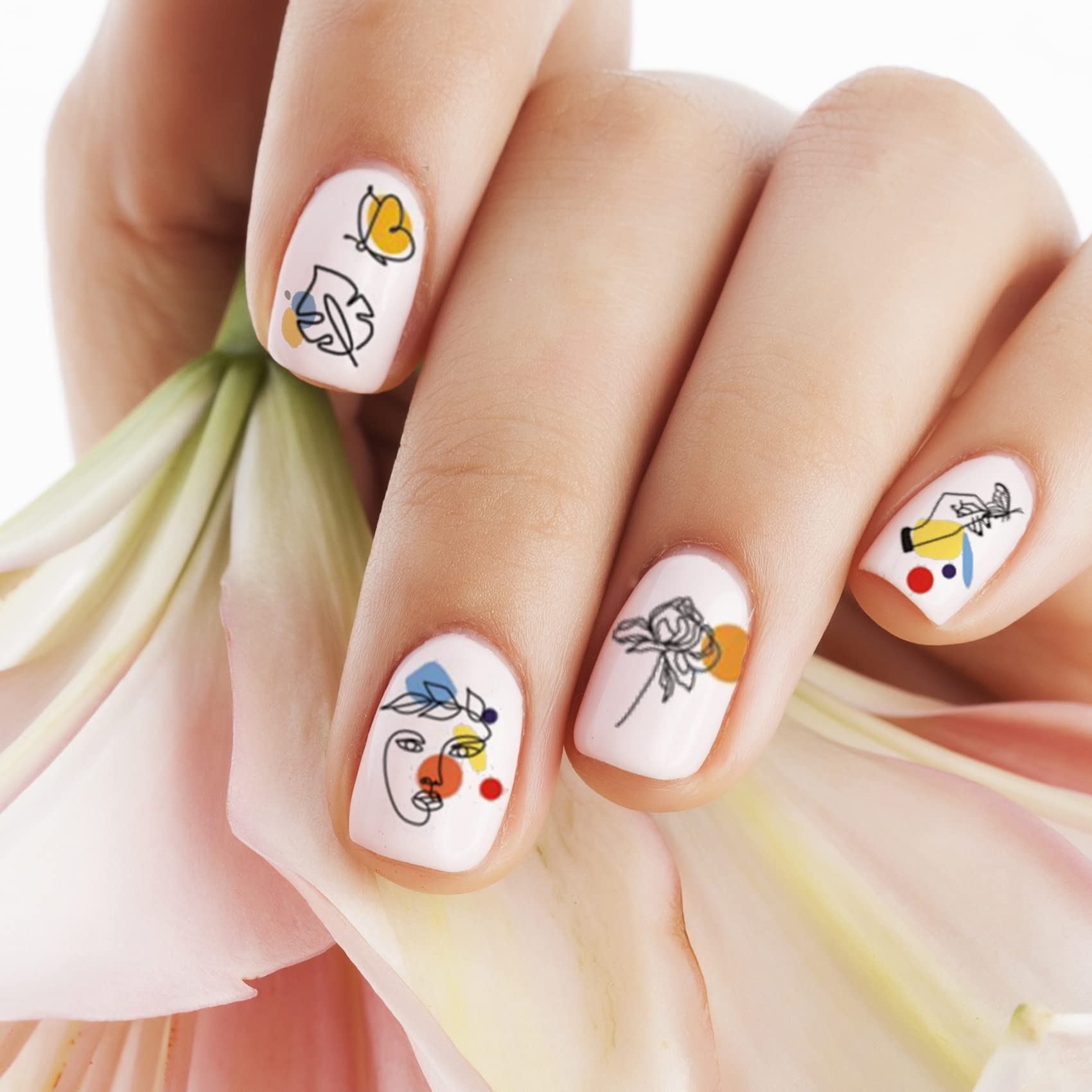 TailaiMei 12 Sheets Abstract Nail Art Stickers, Graffiti Fun Self-Adhesive Nail Decals, Minimalist Art Nail Decoration for Women - Image 8