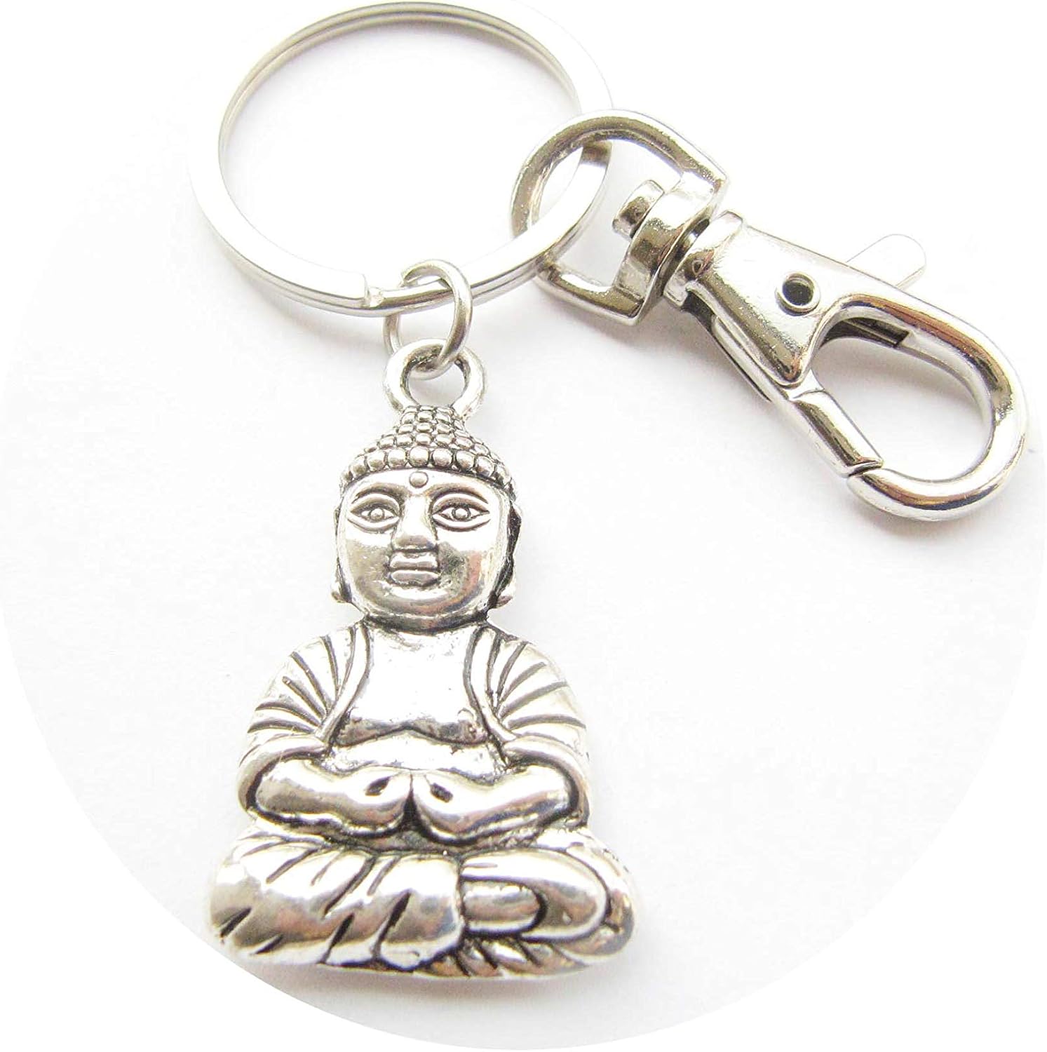 Buddha Keychain, Buddha Key Ring, Silver Buddha, Buddha
