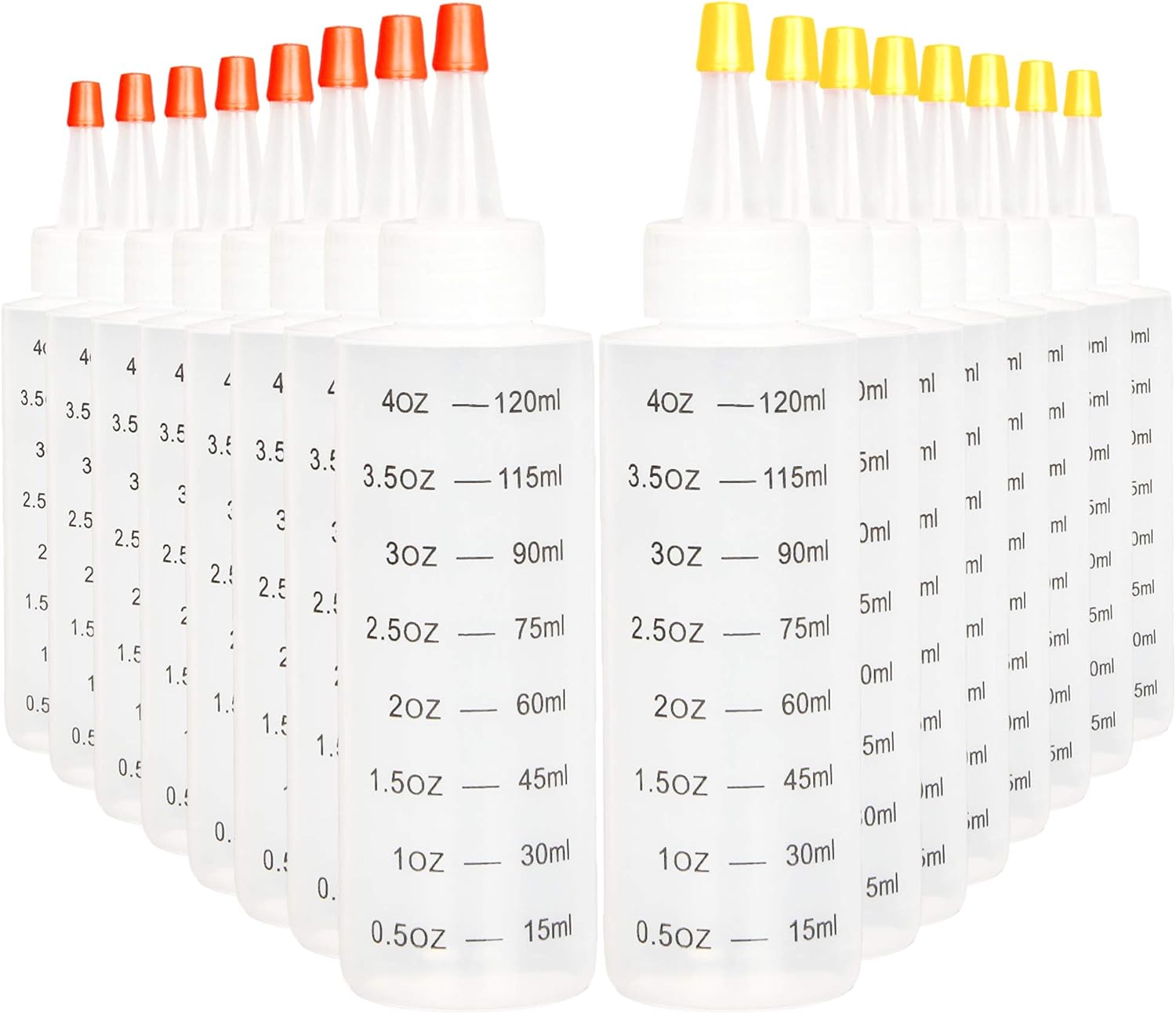 Youngever 16 Pack Plastic Squeeze Bottles with Tip Cap, HDPE Squeeze Bottles for Crafts, Food Art, Glue, Henna, Ketchup, BBQ, Sauces, Syrup (4 Ounce)