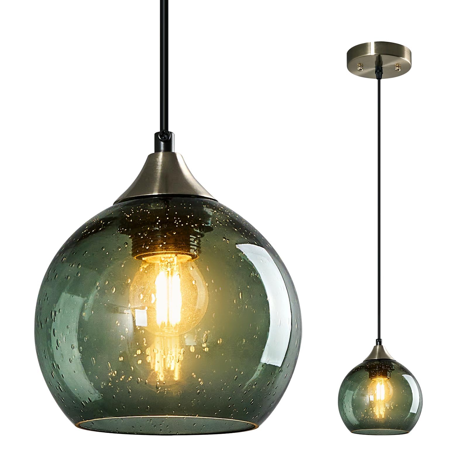 Photo 1 of LBSQJ Gray Green Glass Pendant Lights Kitchen Island Lighting Globe Pendant Light Fixtures Modern Pendant Lighting for Kitchen Island Bedroom Living Dining Room Light Fixture(5.9in, 1-Pack)