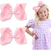Oaoleer 2PCS 6inch Hair Bows Clips, Pink Layered Grosgrain Ribbon Bows Hair Alligator Clips Hair Barrettes for Baby Girls Infants Toddlers Kids Teens Children