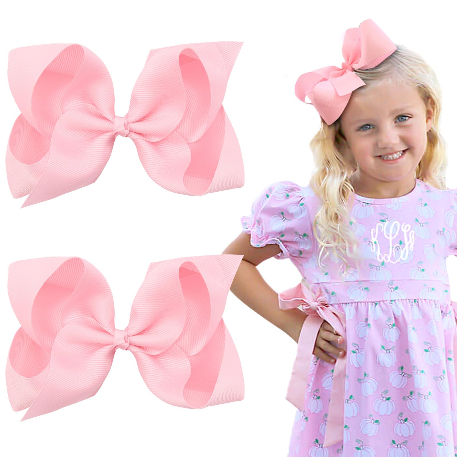 Photo 1 of Oaoleer 2PCS 6inch Hair Bows Clips, Pink Layered Grosgrain Ribbon Bows Hair Alligator Clips Hair Barrettes for Baby Girls Infants Toddlers Kids Teens Children