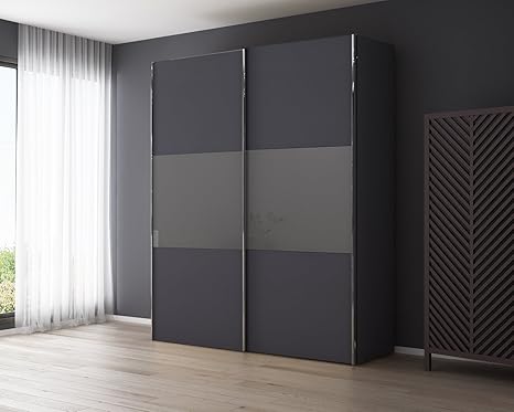 Deline Star Sliding Wardrobe Graphite And Grey Glass Amazon In