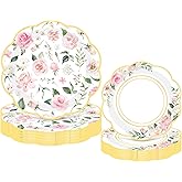 Mumufy 100 Pack Pink Floral Paper Plates 9 & 7 Disposable Wildflower Dessert Plates Floral Party Decoration Dinner Tableware for Wedding Birthday Baby Shower Bridal Garden Tea Party Supplies