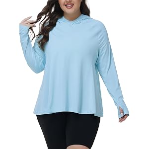 YTTA Women's Plus Size Sun Protection Hoodie Shirt UPF 50+ Tunic Tops | UPF 50+ Sun Protection,Tunic,Slim-Fit,Hood And Thumb