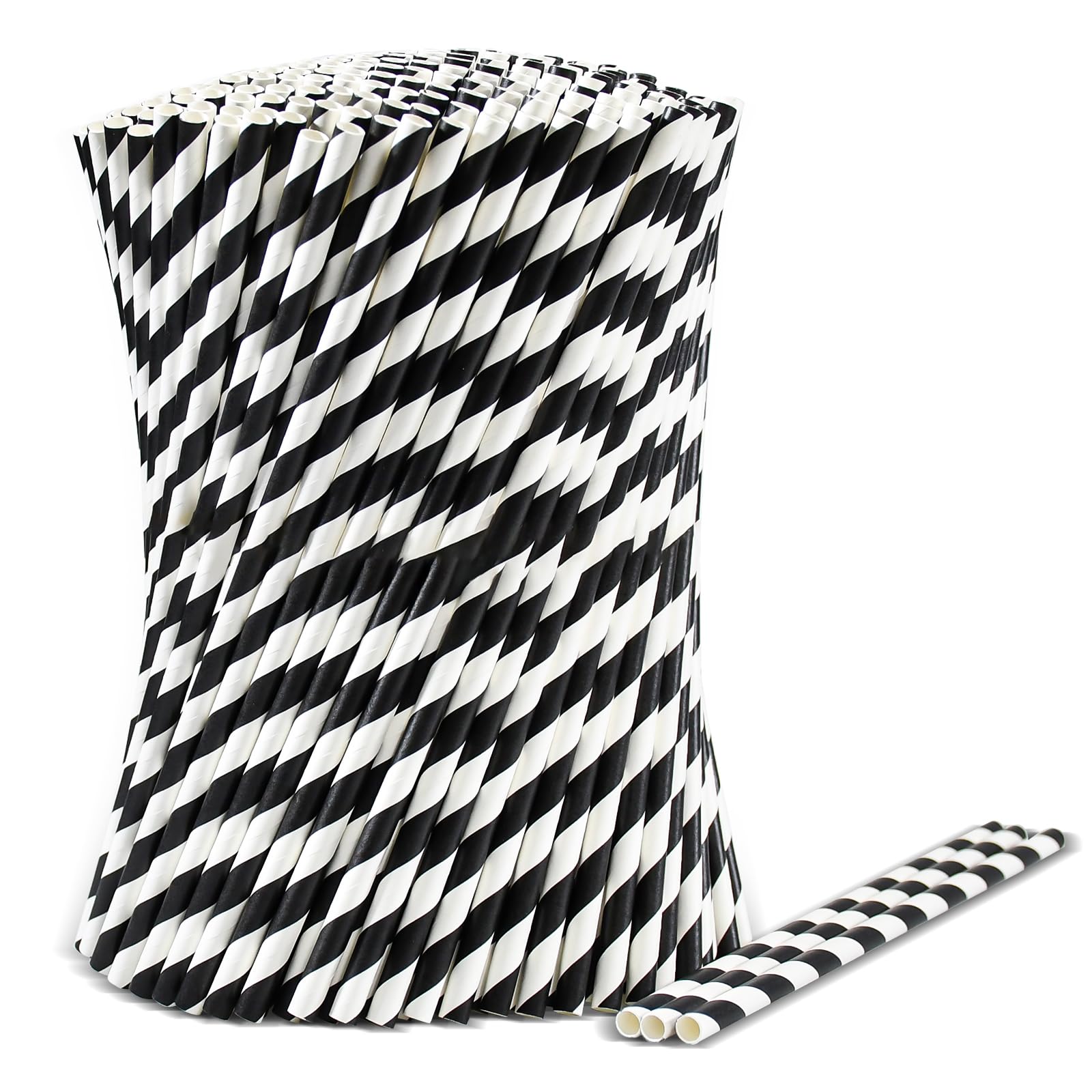 Disposable Paper Straws, Pack of 1000 - for Restaurant, Home, Party, 19.7 x 0.6 cm - Black White Striped