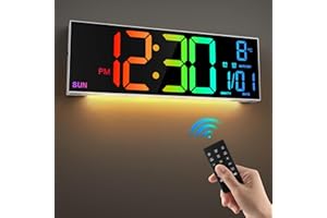 LEIKE 16.2'' Large Digital Wall Clock with Remote Control, Big LED/Dual Alarm/8 RGB Colors/Auto Brightness/Date/Auto DST/Temperature/Night Light Gym Clocks for Living Room Bedroom Office Wall Decor