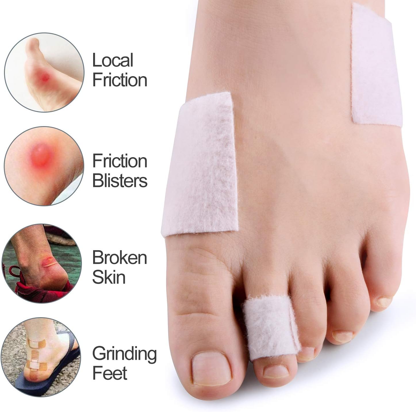 Sumifun Moleskin for Foot - Pack of 25 Adhesive Backing Blister Pads for Heel, Toe, Sore Foot Spots, Soft and Comfortable Fabric, Reduce Friction Pain: Health & Personal Care